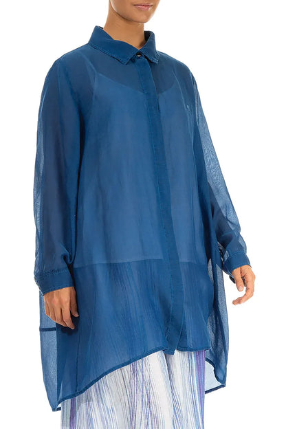 Longer Back Cobalt Blue Silk Cotton Shirt