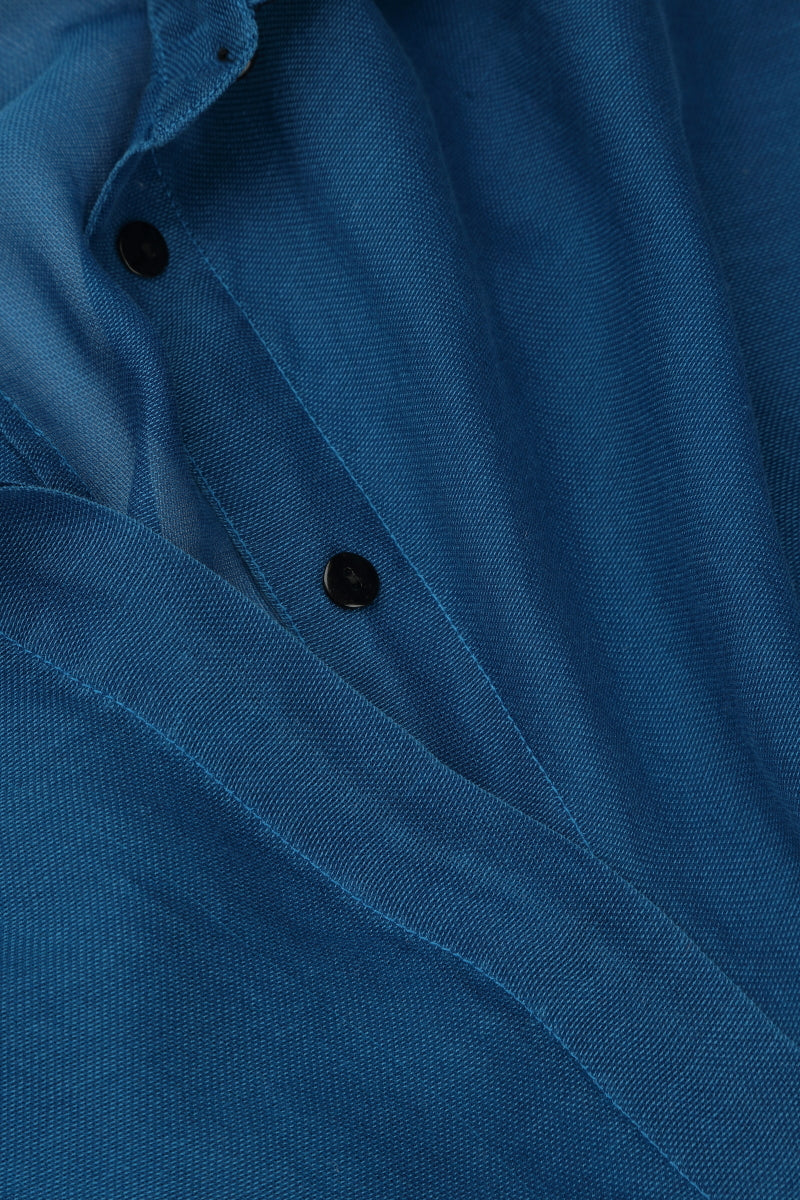 Longer Back Cobalt Blue Silk Cotton Shirt