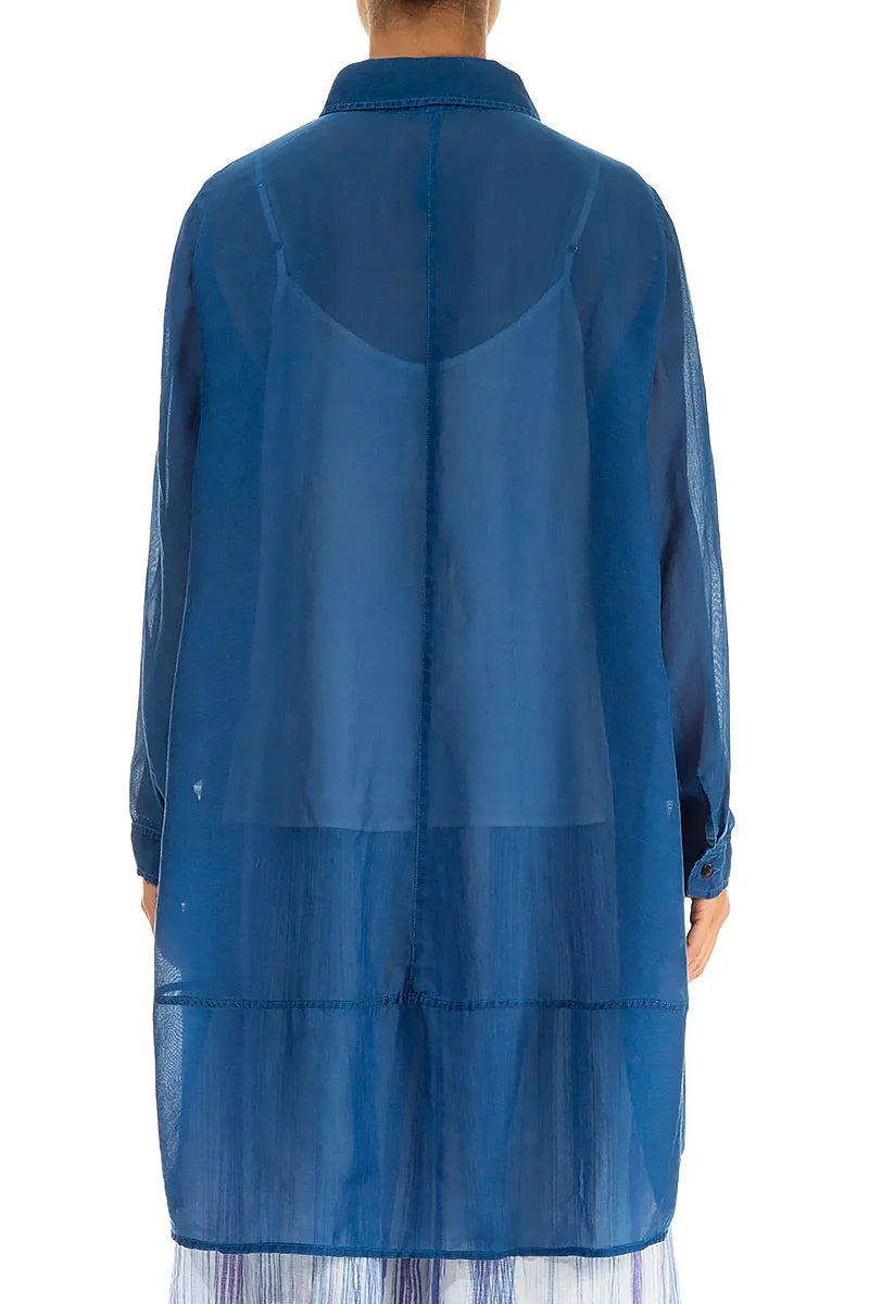 Longer Back Cobalt Blue Silk Cotton Shirt