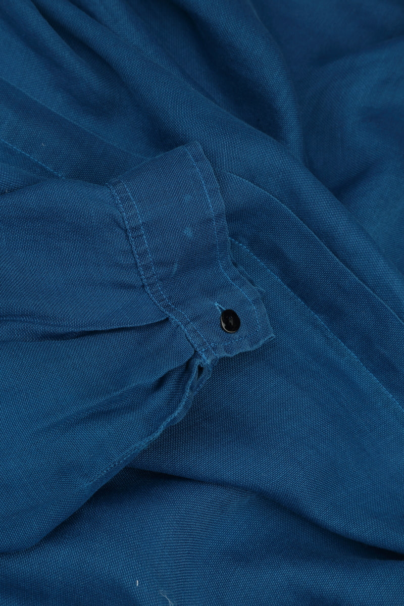 Longer Back Cobalt Blue Silk Cotton Shirt