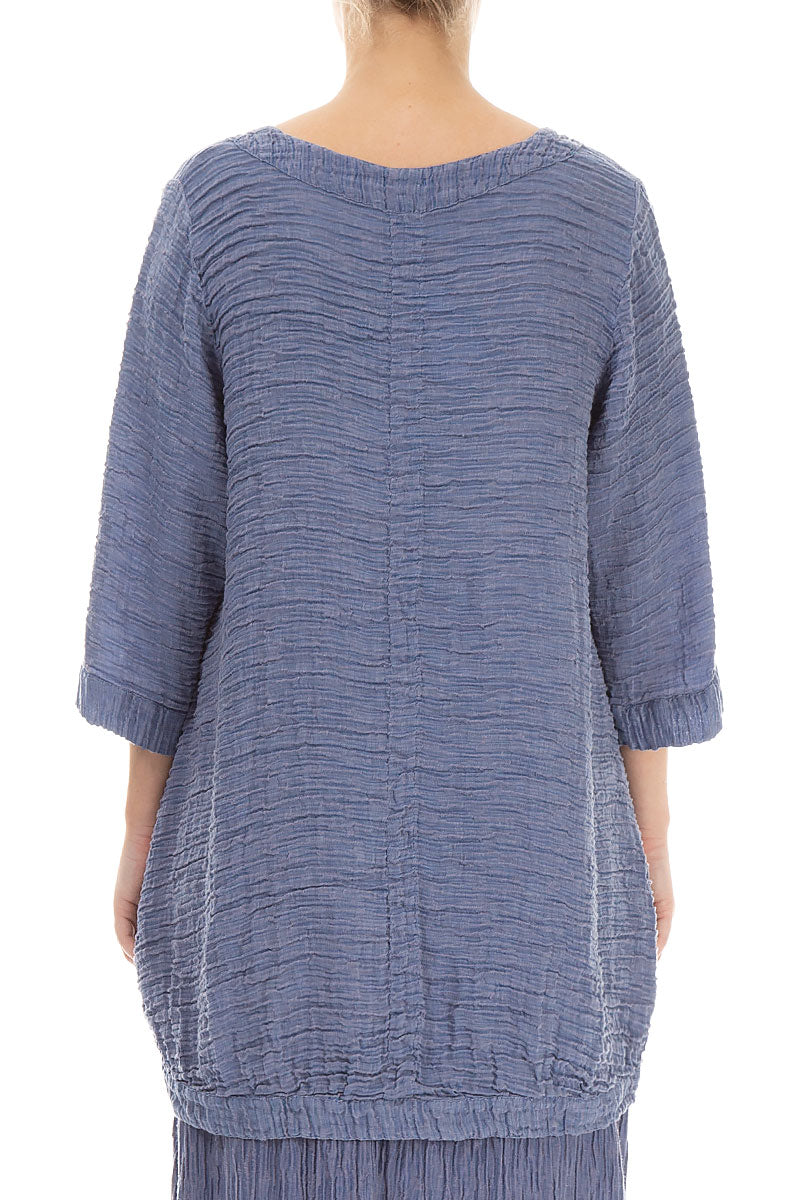 Longer Back Crinkled Blue Nova Silk Tunic 2