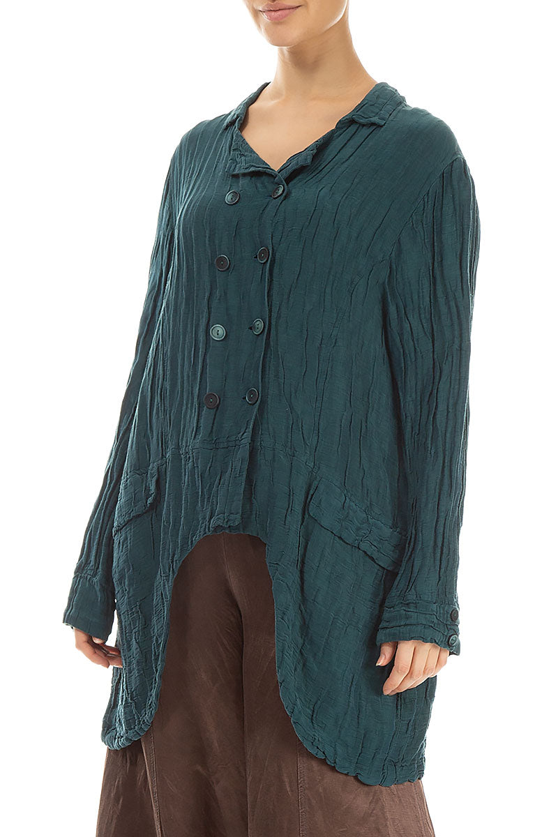 Longer Back Crinkled Teal Silk Jacket 3