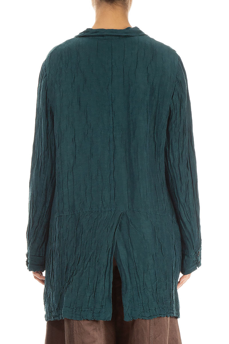 Longer Back Crinkled Teal Silk Jacket 2
