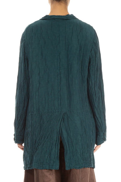 Longer Back Crinkled Teal Silk Jacket 2
