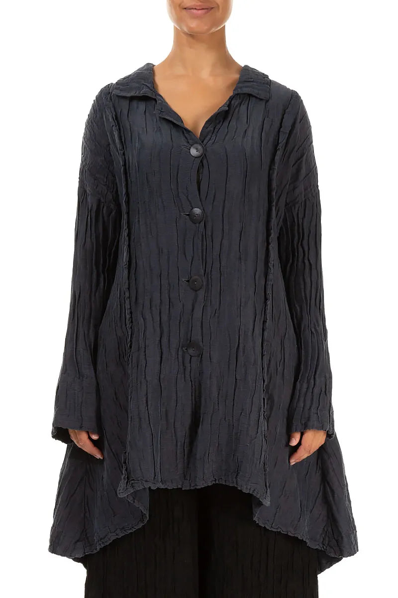 Veste longue en lin et soie violet froissé à l&