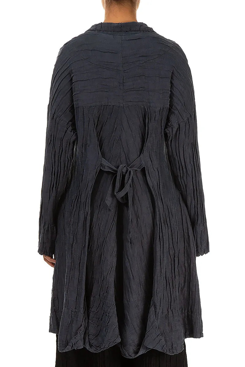 Veste longue en lin et soie violet froissé à l&