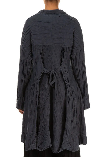 Veste longue en lin et soie violet froissé à l&