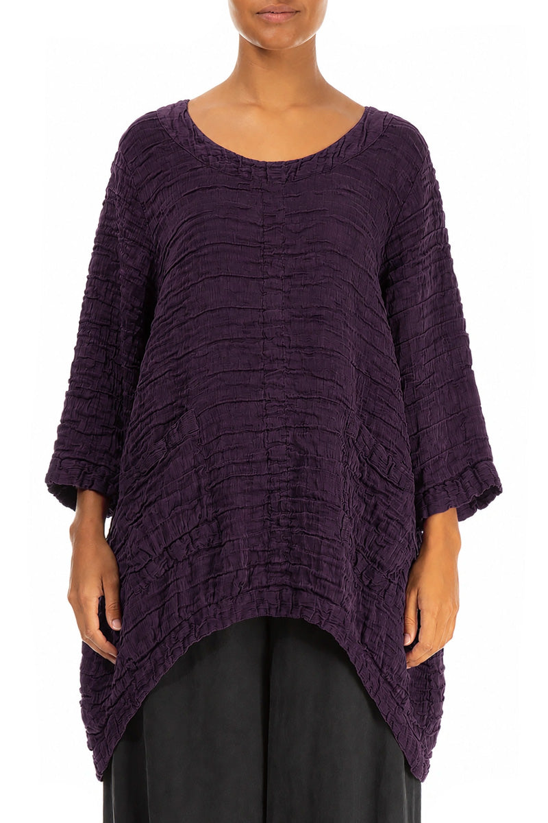 Longer Back Deep Plum Crinkled Silk Tunic