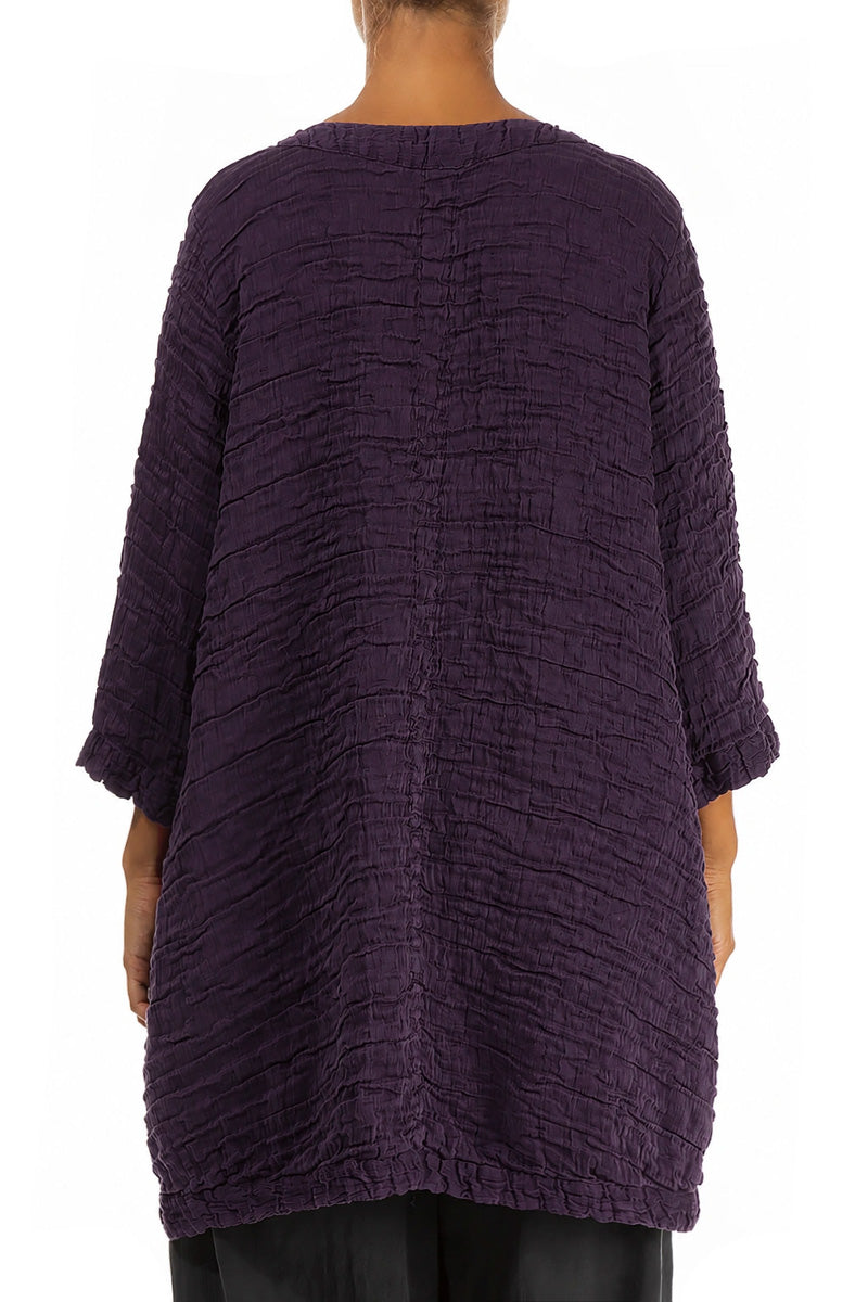 Longer Back Deep Plum Crinkled Silk Tunic