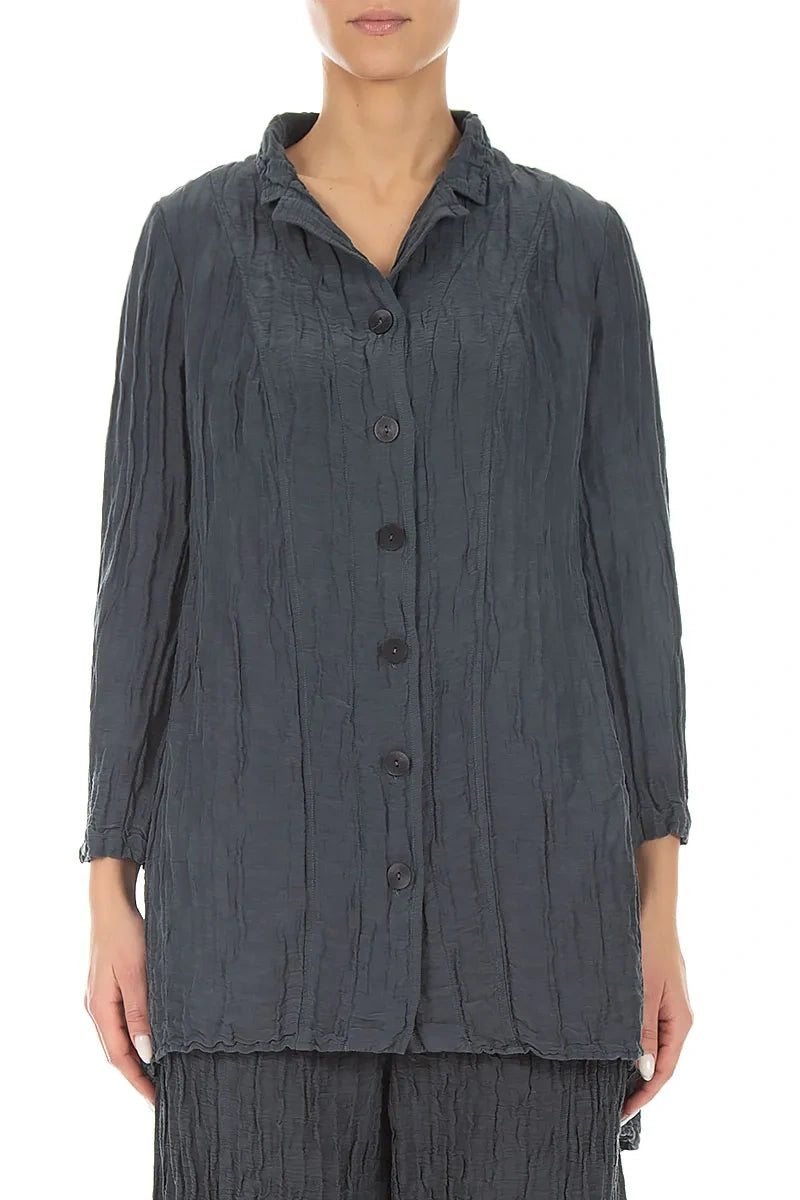 Longer Back Graphite Crinkled Silk Linen Jacket