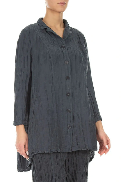 Longer Back Graphite Crinkled Silk Linen Jacket