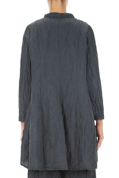 Longer Back Graphite Crinkled Silk Linen Jacket