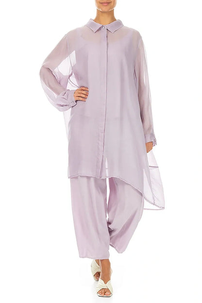 Longer Back Lilac Silk Cotton Shirt 4