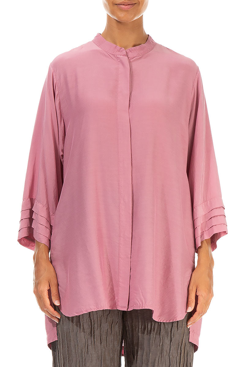Longer Back Mauve Taupe Silk Bamboo Shirt 1