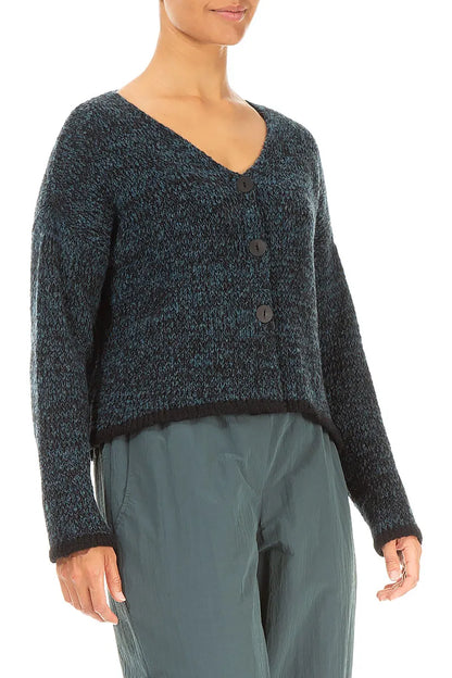 Cardigan en laine bleu sarcelle foncé mélangé à dos plus long