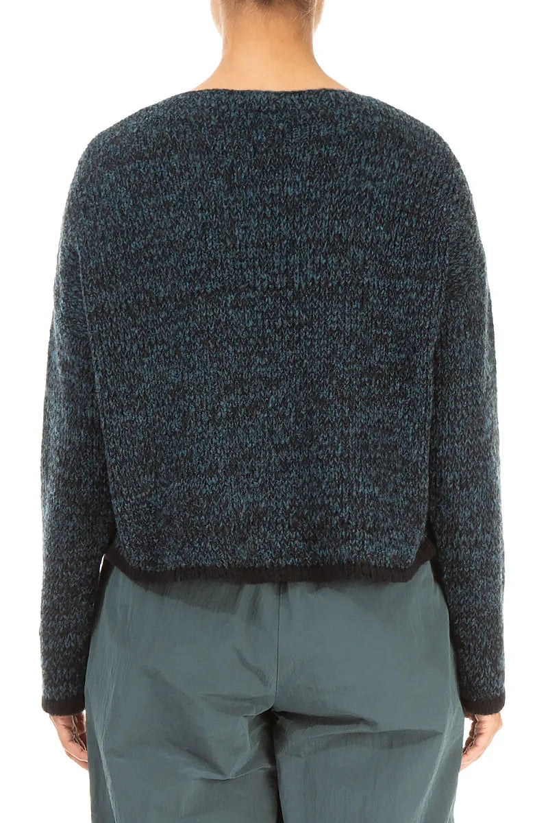 Cardigan en laine bleu sarcelle foncé mélangé à dos plus long