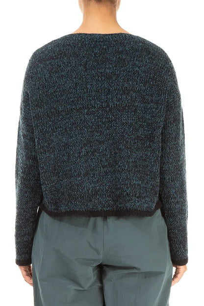 Cardigan en laine bleu sarcelle foncé mélangé à dos plus long