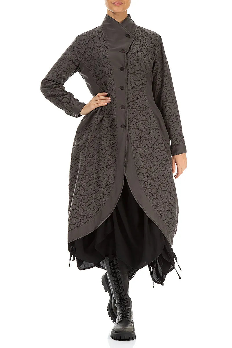 Longer Back Ornamented Forest Brown Silk Cotton Jacket 4