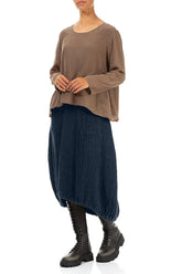 Longer Back Royal Blue Textured Linen Skirt 4