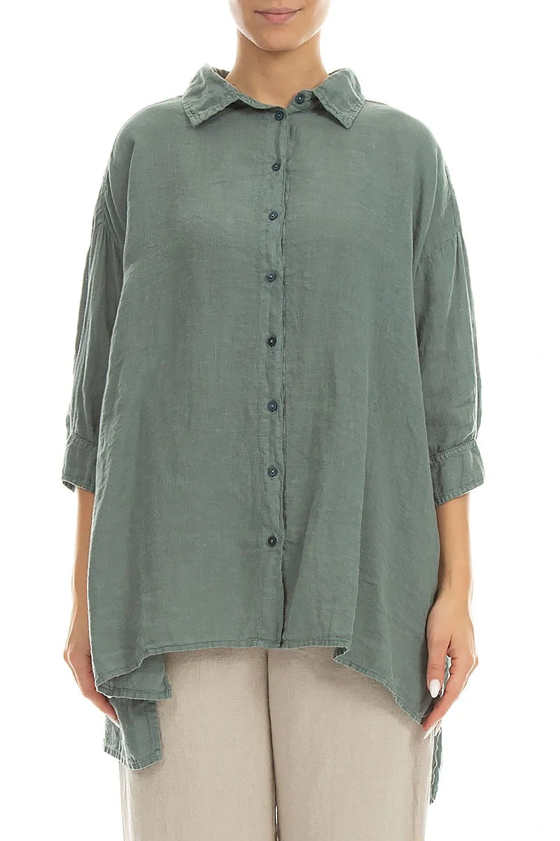Longer Back Sage Linen Shirt 1