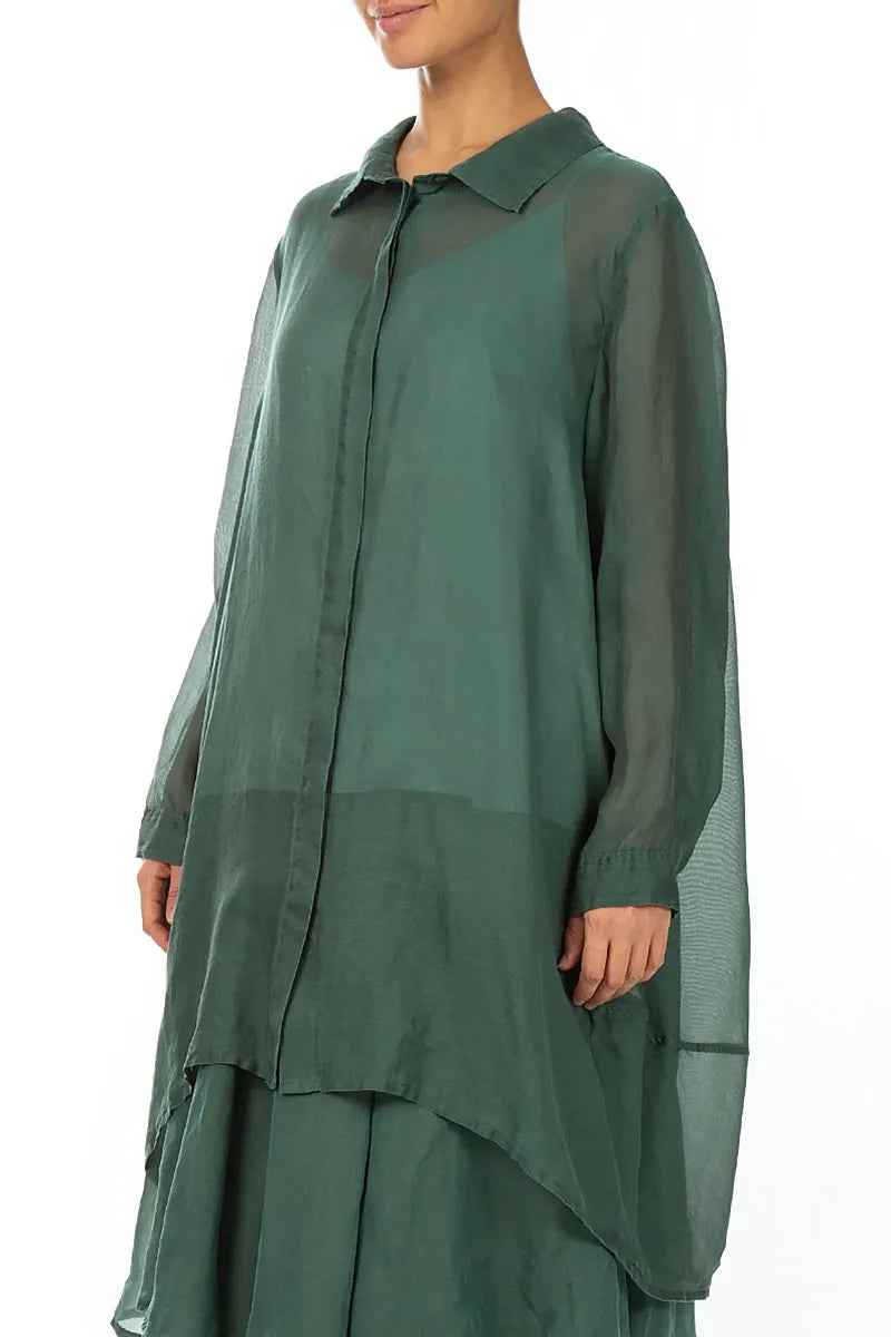 Longer Back Sage Silk Cotton Shirt 3