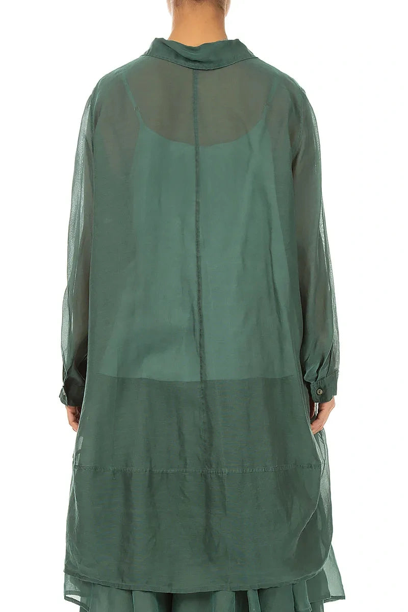 Longer Back Sage Silk Cotton Shirt 2
