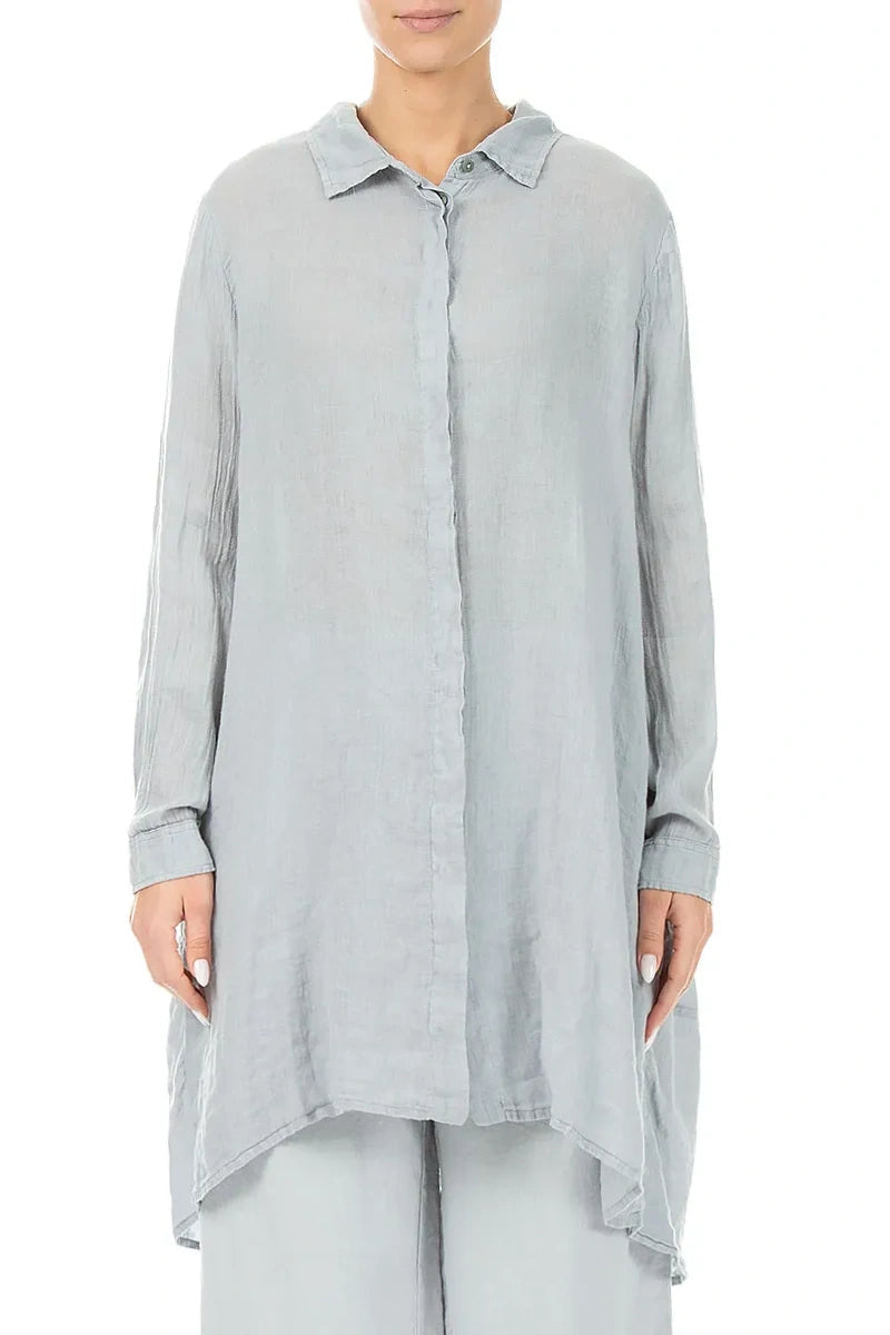 Longer Back Silver Grey Gauze Linen Shirt