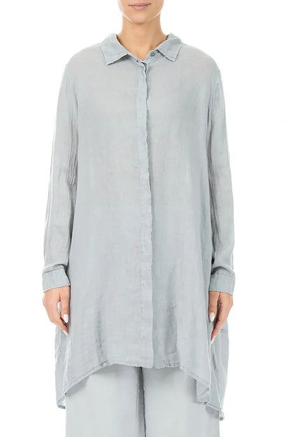 Longer Back Silver Grey Gauze Linen Shirt