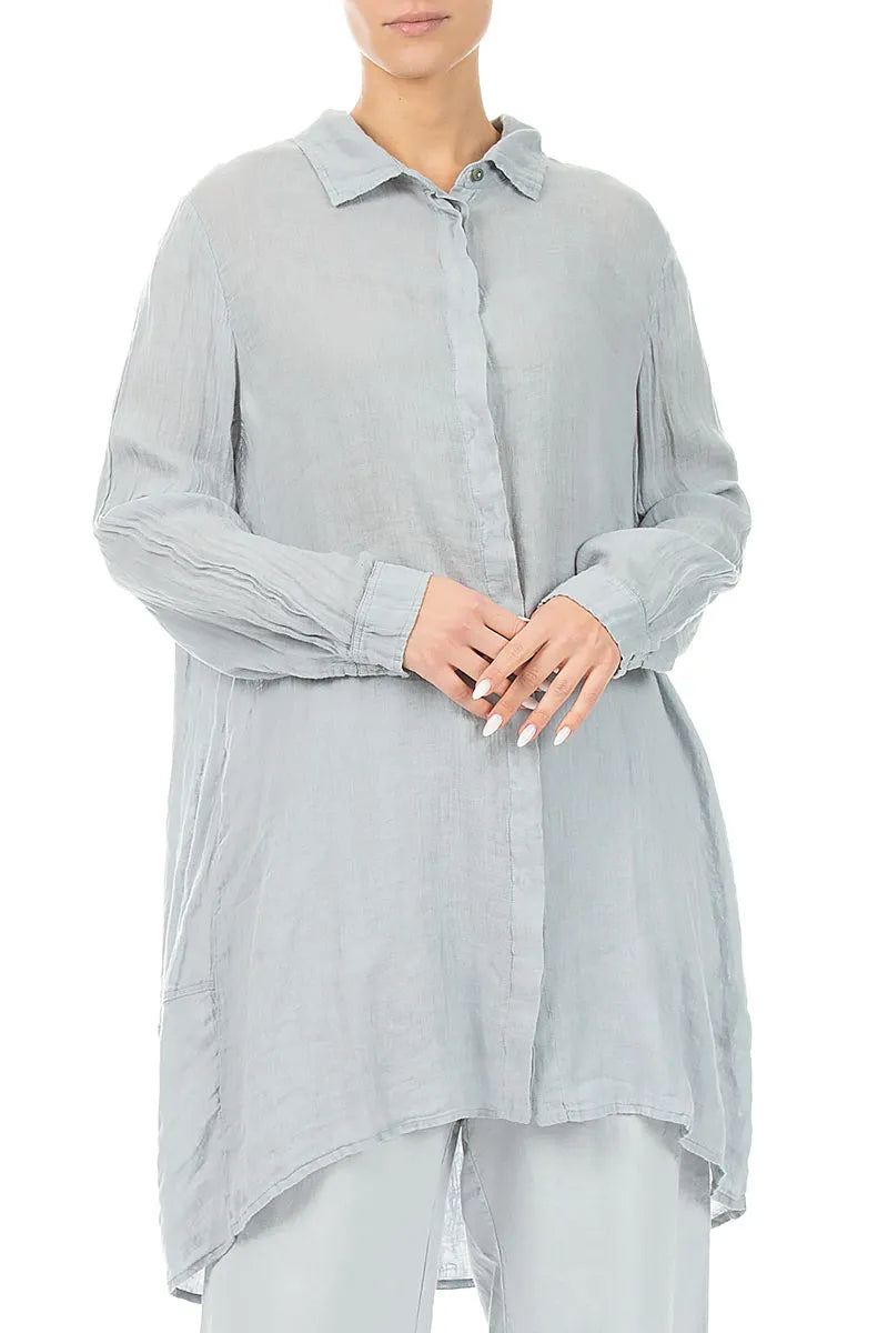 Longer Back Silver Grey Gauze Linen Shirt