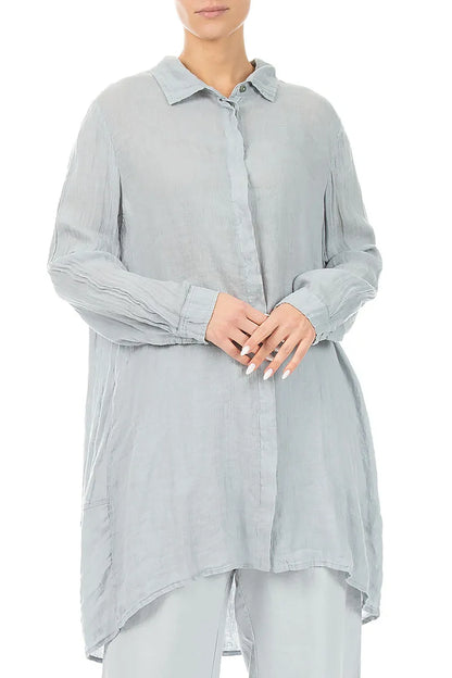 Longer Back Silver Grey Gauze Linen Shirt