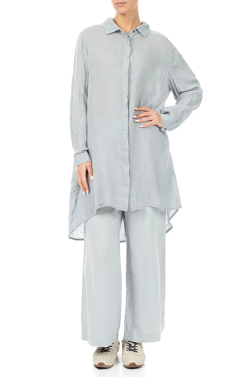 Longer Back Silver Grey Gauze Linen Shirt