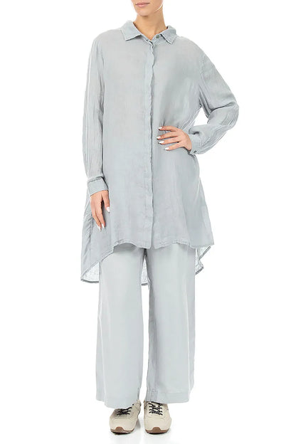 Longer Back Silver Grey Gauze Linen Shirt