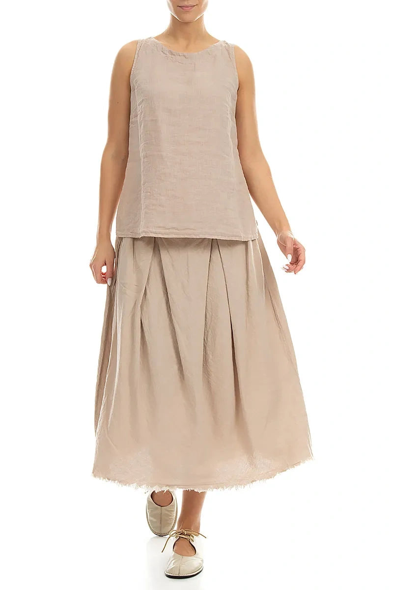 Haut sans manches en lin beige, coupe plus longue au dos