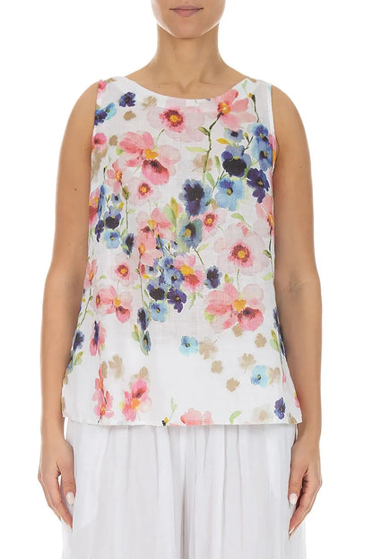 Longer Back Sleeveless Primrose Linen Top 1