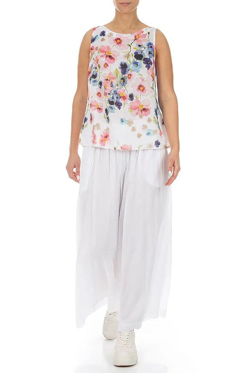 Longer Back Sleeveless Primrose Linen Top 4