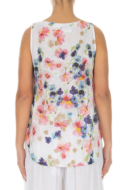 Longer Back Sleeveless Primrose Linen Top 2