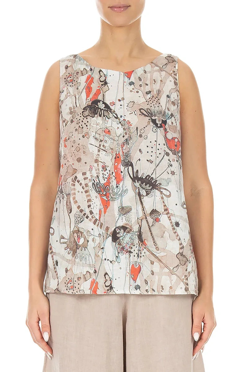 Ärmelloses Leinentop „Savannah“ mit längerem Rückenteil