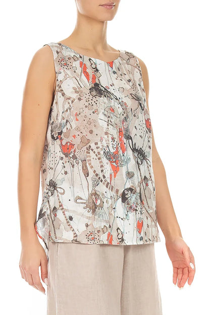 Ärmelloses Leinentop „Savannah“ mit längerem Rückenteil