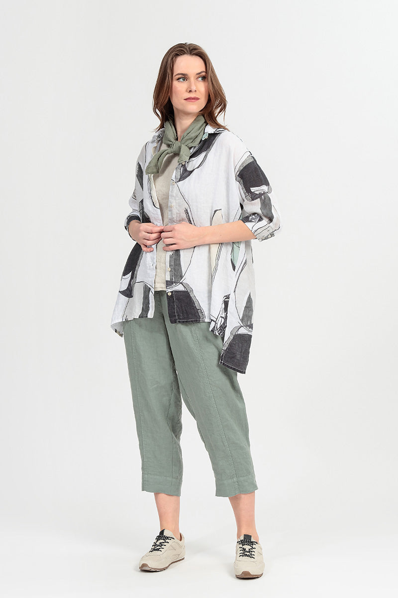 Longer Back Tumbled Stone Linen Shirt 1