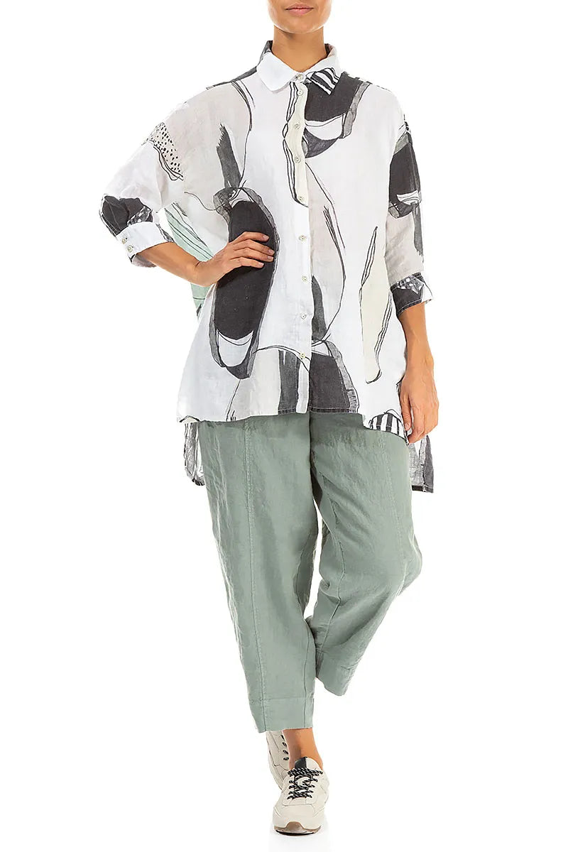 Longer Back Tumbled Stone Linen Shirt 4