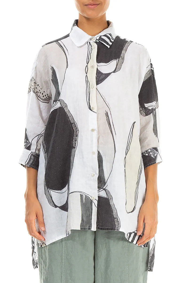 Longer Back Tumbled Stone Linen Shirt 1