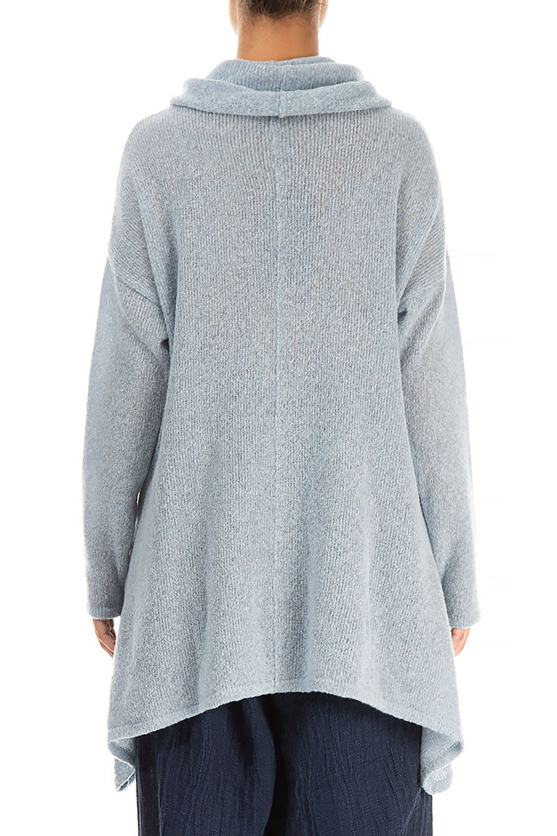 Longer Back Turtleneck Silver Blue Wool Sweater