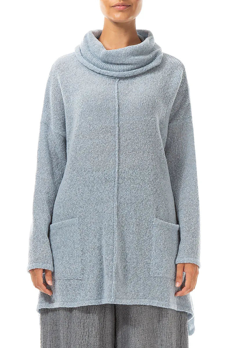 Longer Back Turtleneck Silver Blue Wool Sweater 1