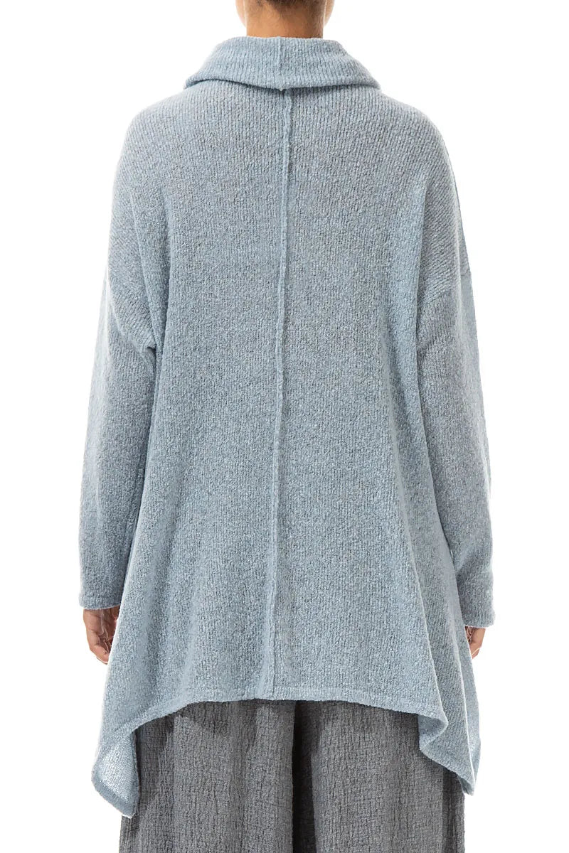 Longer Back Turtleneck Silver Blue Wool Sweater 2