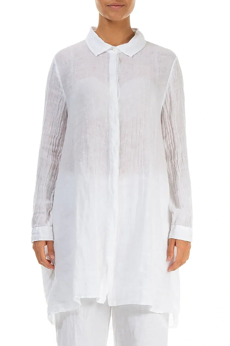 Longer Back White Gauze Linen Shirt 2
