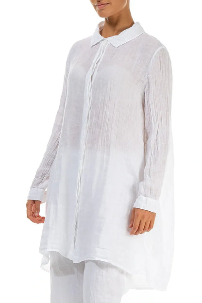 Longer Back White Gauze Linen Shirt 4