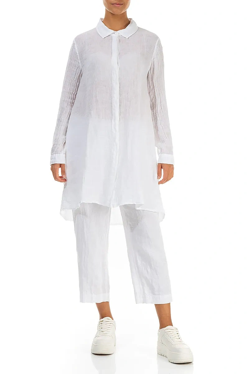 Longer Back White Gauze Linen Shirt 5