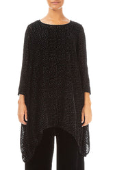 Longer Edge Devoré Dot Black Silk Velvet Tunic 1