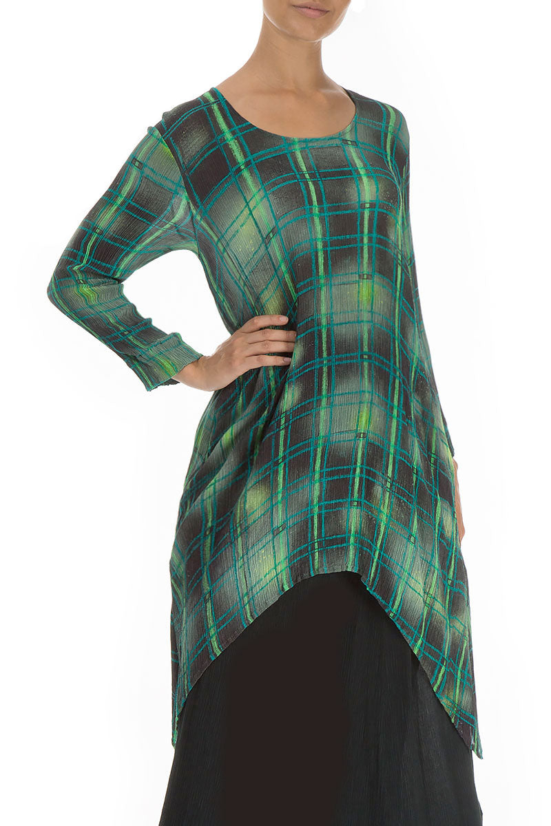 Longer Edge Emerald Grid Silk Viscose Tunic 3