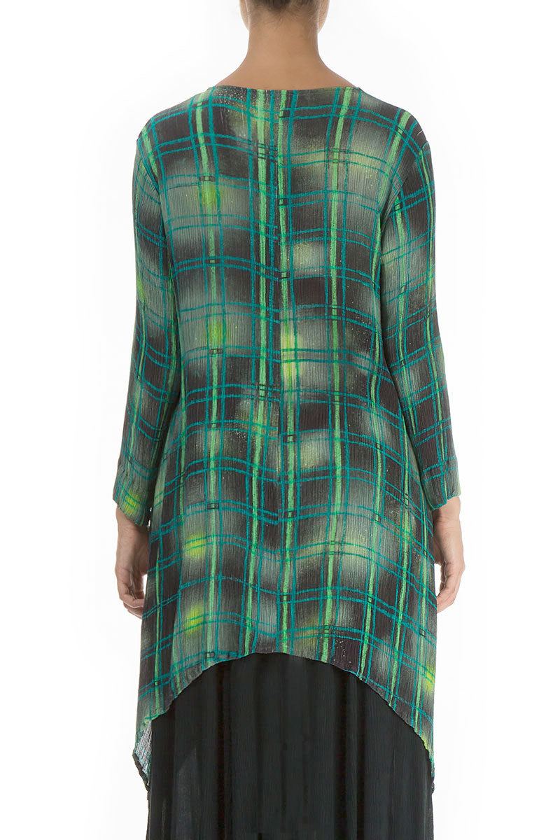 Longer Edge Emerald Grid Silk Viscose Tunic 2